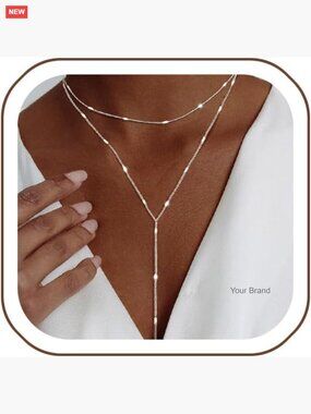 Long Y-Shaped Lariat Necklace, Dainty Beaded Chain Drop Necklace,